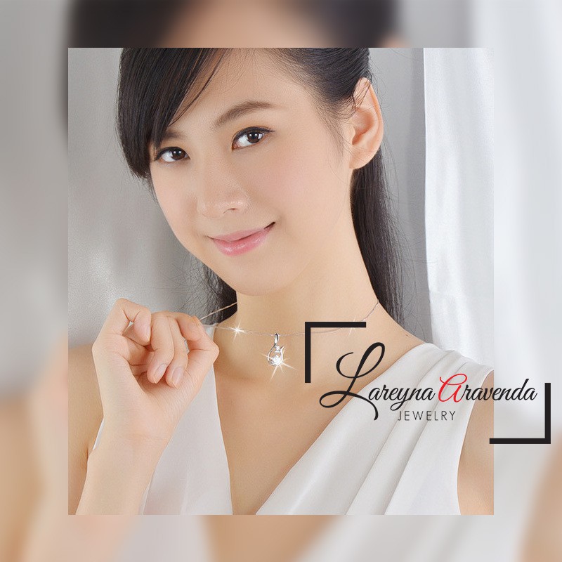 Kalung Titanium Asli + Liontin Model Whale Crystal Kristal Zirconia KL007