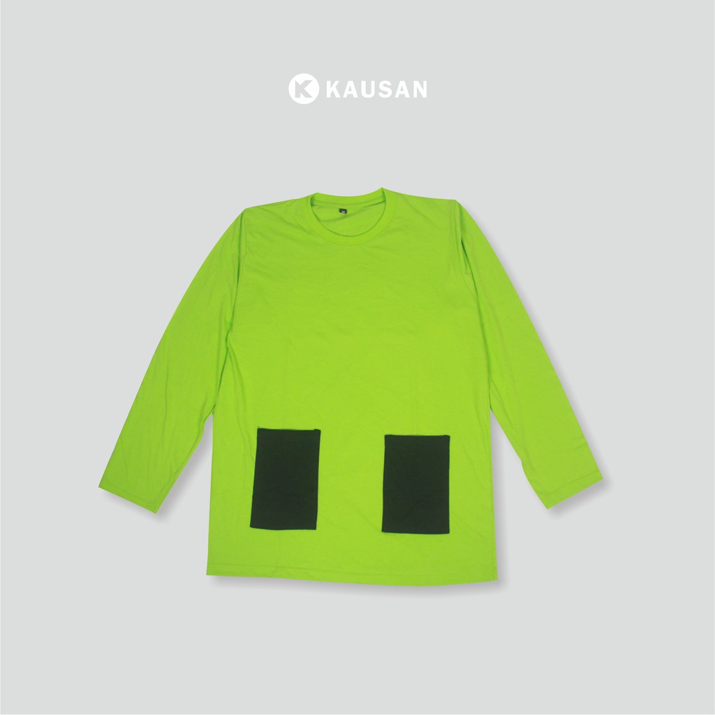 Kaos Polos Berkantong Lengan Panjang overszie lengan pendek hijau neon stabilo unisex kaos wanita