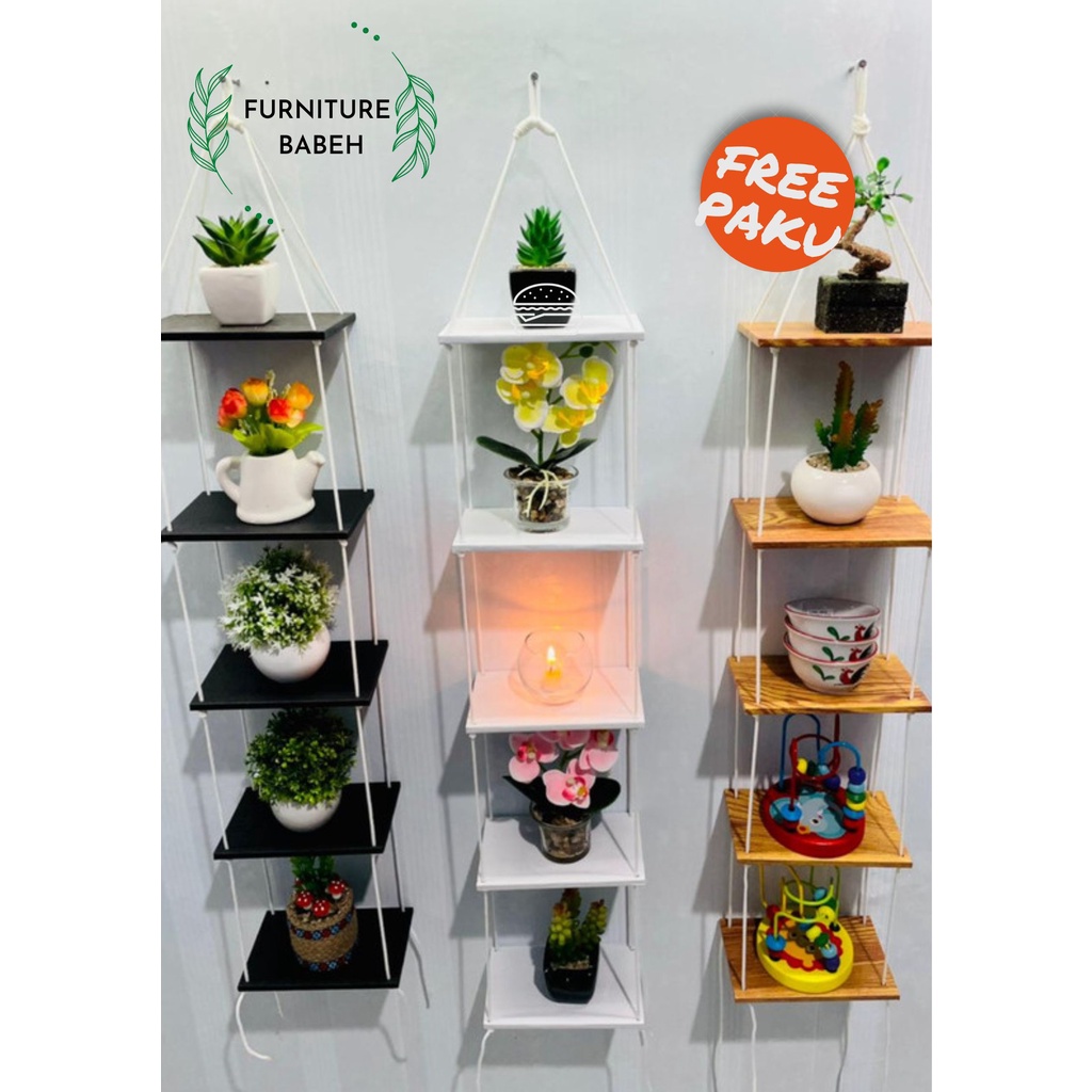 furniture rak tali tempel dinding tali sudah terpasang,rak gantung mini 5 susun,rak gantung sudut te