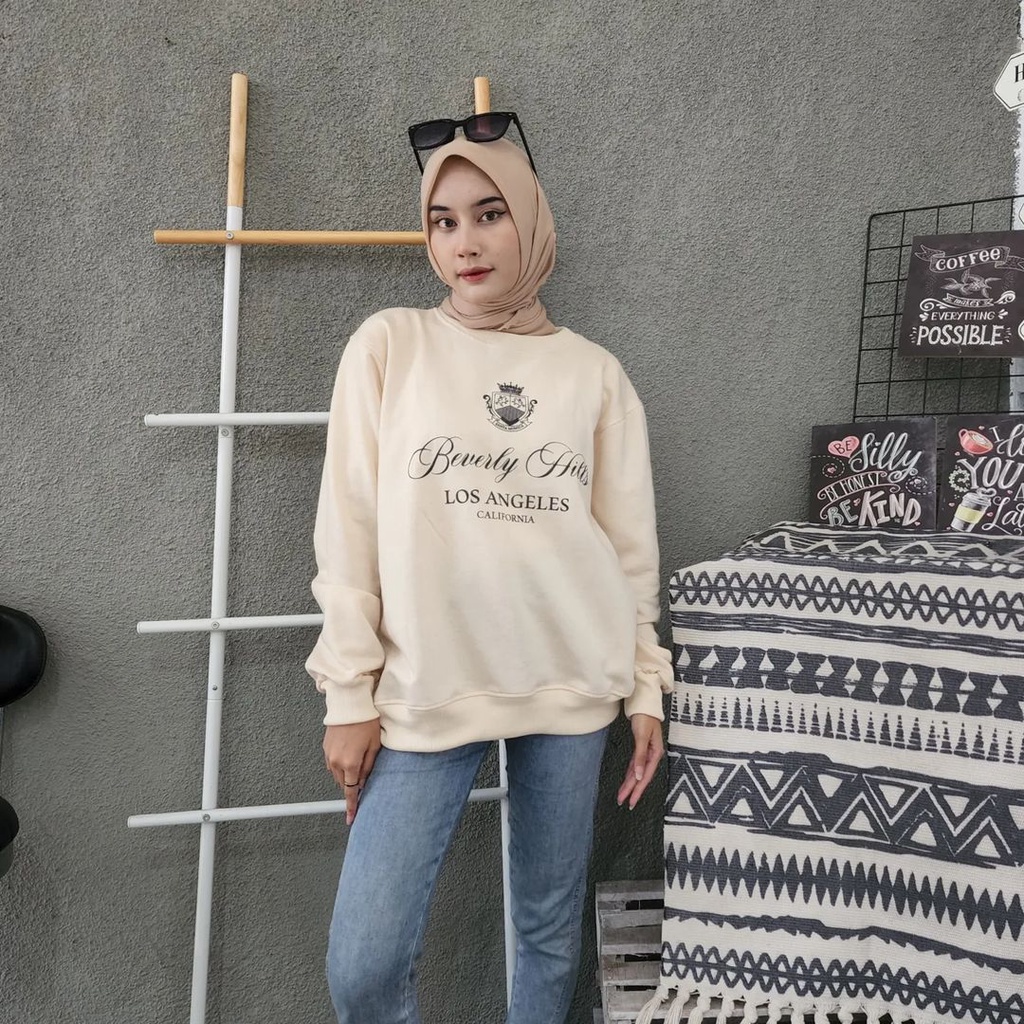 BEVERLY HILLS Oversize Sweater Crewneck Oblong | Sweatshirt Sweater Wanita Fashion Terkini Korean Style