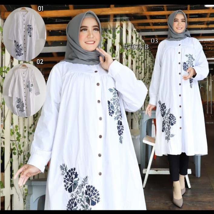 Long Tunik Putih Jumbo Ld 130 Cm Model Bordir Kekinian