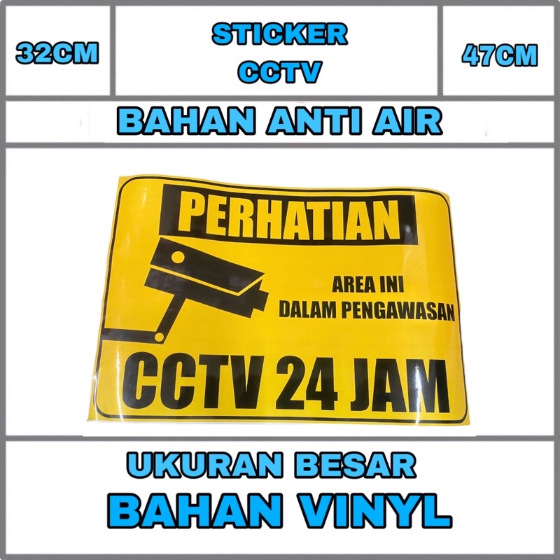 sticker cctv besar perhatian area ini dalam pengawasan cctv 24 jam anti air murah