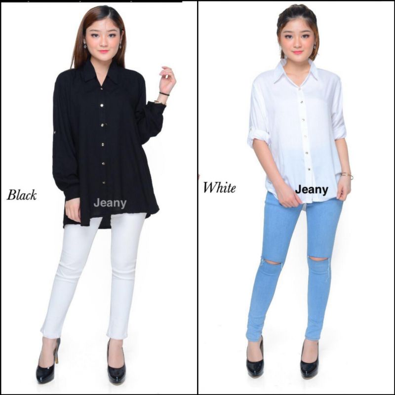 Kemeja Blouse Blus Atasan Wanita Kasual Kerja Kantor Formal Bahan Katun Rayon Lengan Panjang