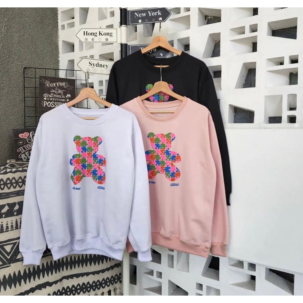 Puzzle bear sweater fleece warna warni