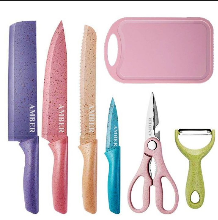 Amber Pisau Dapur Set / Kitchen Knife Set 7 Pcs Multicolour [stainless][original]