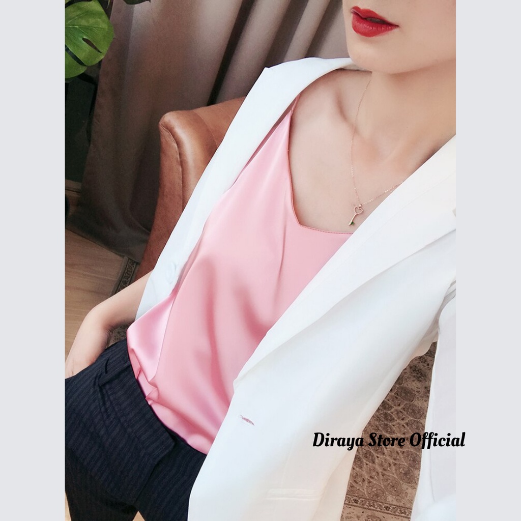 Diraya Tank Top Basic Korean Style Bahan Satin Premium 9 Warna-DUSTY PINK
