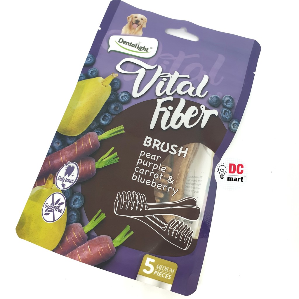 Dentalight Vital Fiber FRUIT 80 Gr / Snack Anjing Dental bentuk Brush dan Wellbar