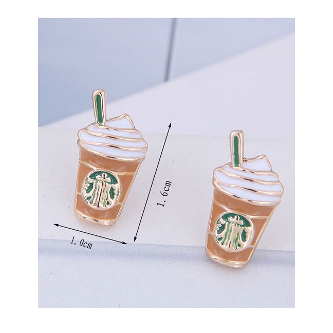 LRC Anting Tusuk Fashion Brown Tea Cup Ear Studs A60195