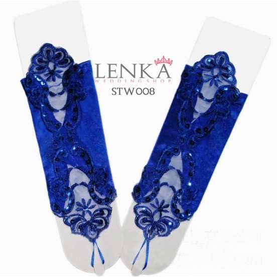 [PRODUK TERMURAH] BRIDAL GLOVES AKSESORIS PERNIKAHAN SARUNG TANGAN WANITA BIRU STW008