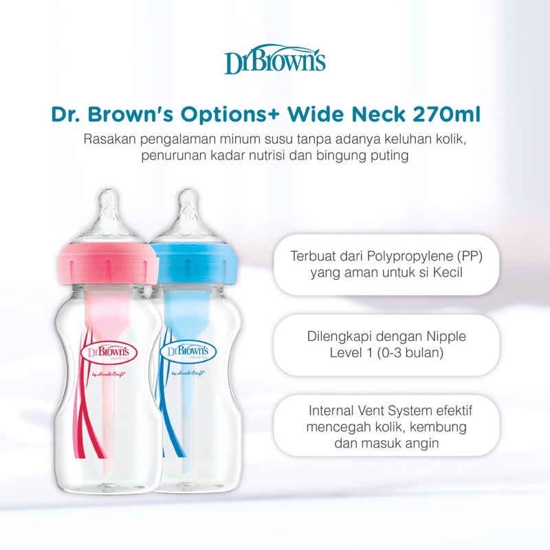 Dr Brown Options+ Wide Neck PP 270 ml Colour Pink/Blue