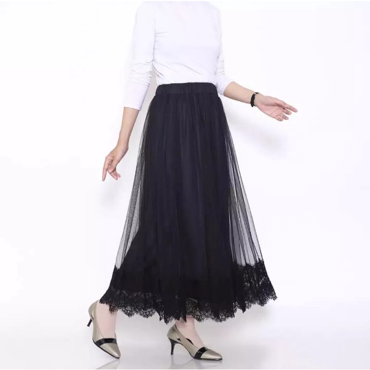 ROK TUTU POLOS RENDA(KHUSUS HITAM)/ROK KULIAH/ROK KERJA/ROK TERBARU