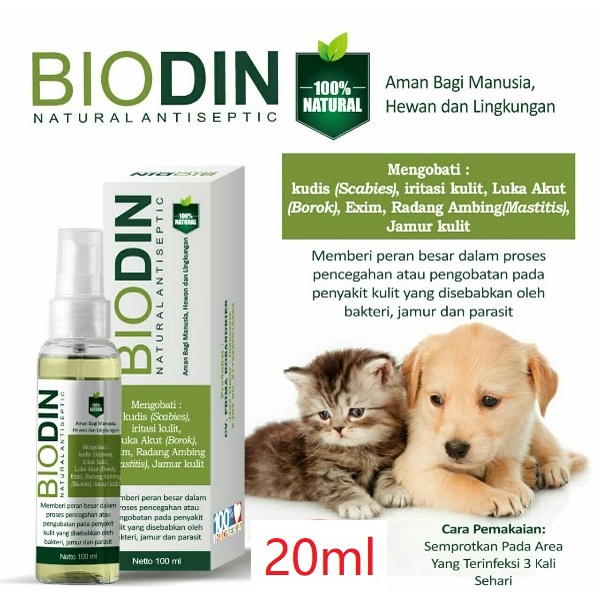 Biodin Spray 20ml - Obat Jamur Scabies Kucing/Anjing