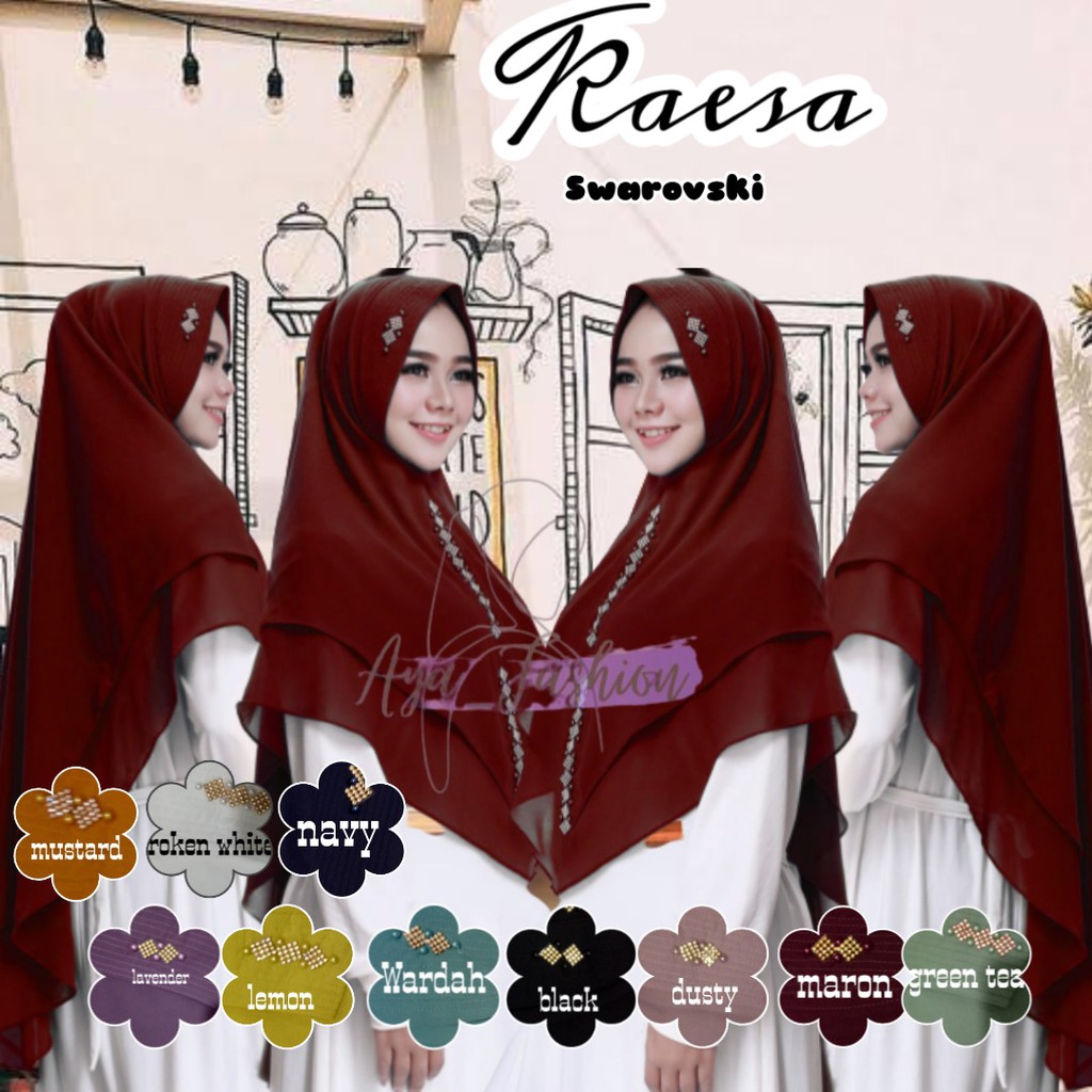 Ayafashions Khimar jumbo swarovski Kaesa 2layer pet antem jilbab instan cerruti premium