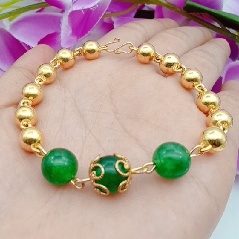 gelang wanita lapis emas permata giok terbaru star+