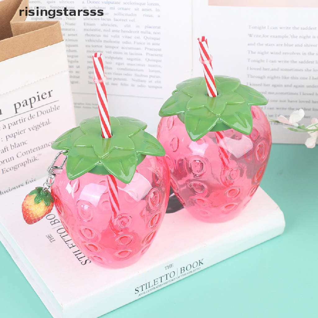 Rsid Span-new Musim Panas Kartun Strawberry Straw Cup Gelas Plastik Gadis Yang Indah Portabel Cangkir Air