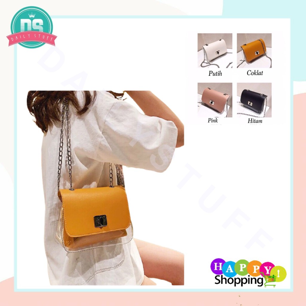 DS 307-48 TAS SELEMPANG TRANSPARAN BAG FASHION WANITA TAS BAHU SLINGBAG FASHION IMPORT