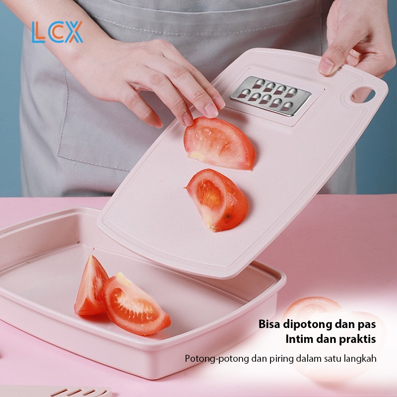 LCX Pisau Set Talenan Lipat Multifungsi 7In1 Multifungsi Pengiris Parutan Chopper Kitchen Serbaguna