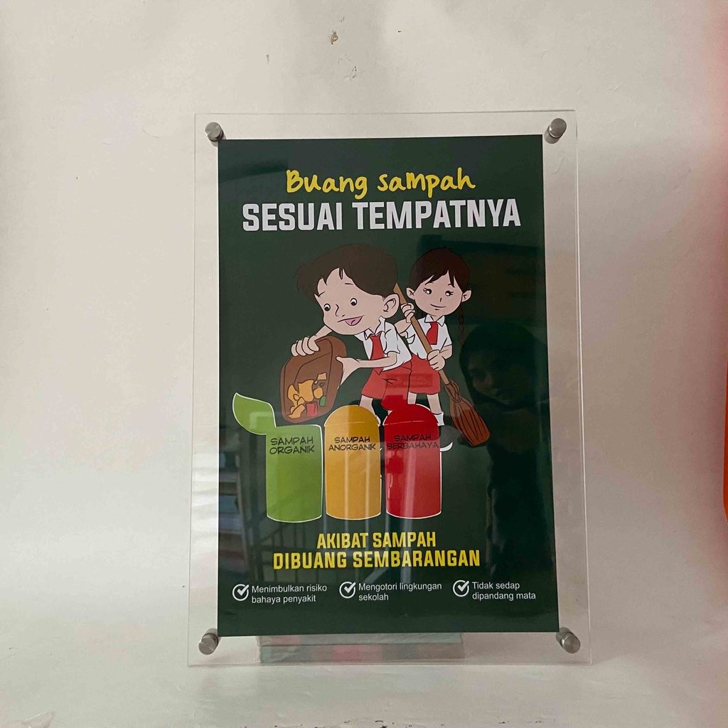 Poster Akrilik Premium, Poster Sekolah Kekinian, Larangan Buang Sampah, Edukasi Buang Sampah