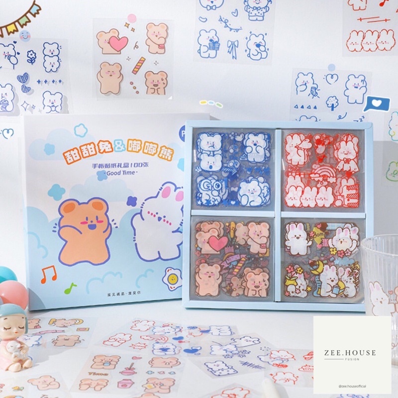 

Stiker Kartun Lucu Beruang Kelinci Scrapbooking DIY Serpihan Alat Tulis Dekoratif