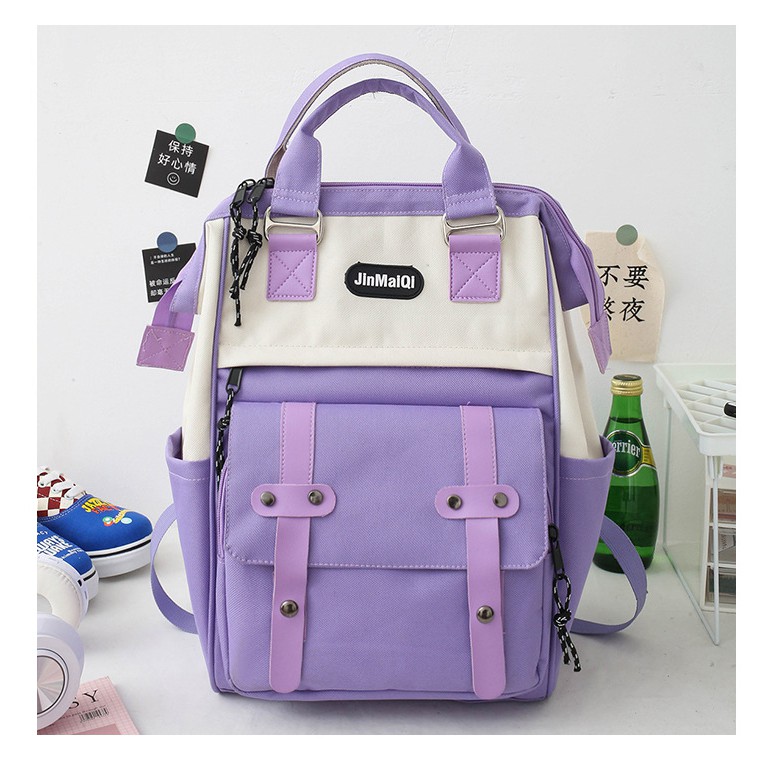 TB-65 set 5 pcs tas wanita ransel sekolah kampus pouch canvas bag import korea jepang