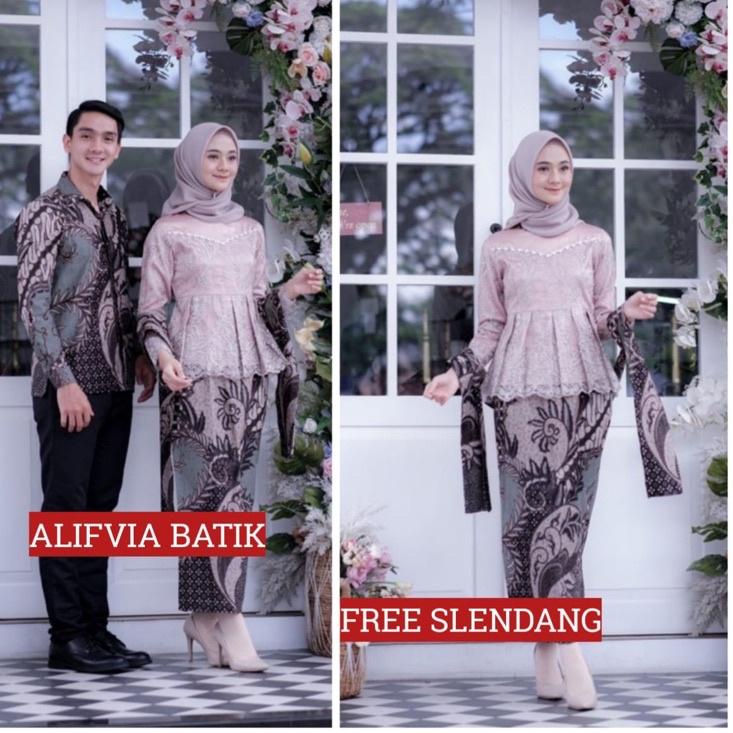 Siap Kirim.. Kebaya Couple Wisuda Modern Setelan Kebaya Brokat Batik Tunangan Lamaran Kondangan Terb