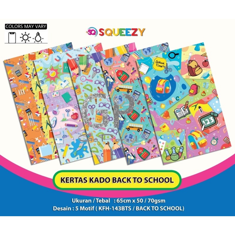 

( 5 Lembar ) SCHOOL SQ - KERTAS KADO DOFF / GIFT WRAPPING PAPER SCHOOLLING SMART BOOKS SEKOLAH