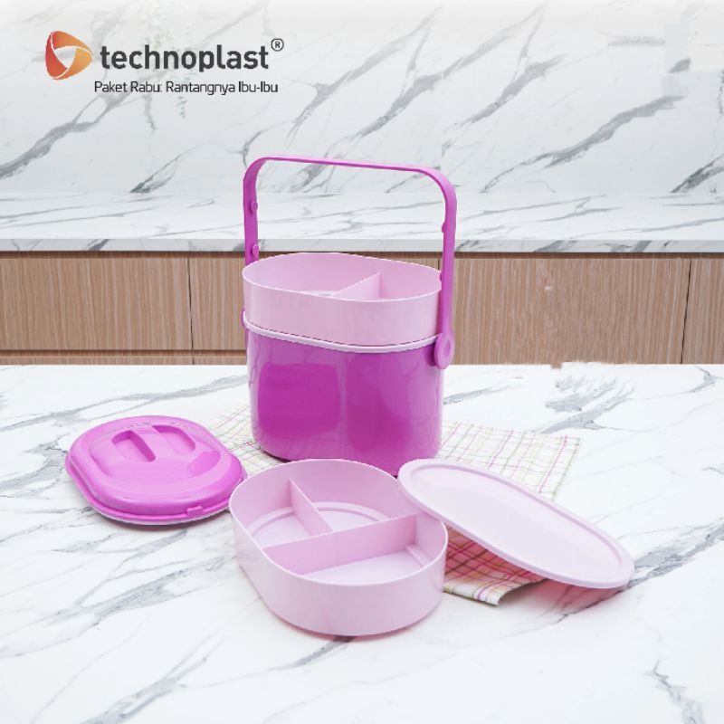 Rantang Box Nasi 3 susun Plastik Tebal Technoplast Kotak Bekal Lunch Box termos jinjing ungu tahan p