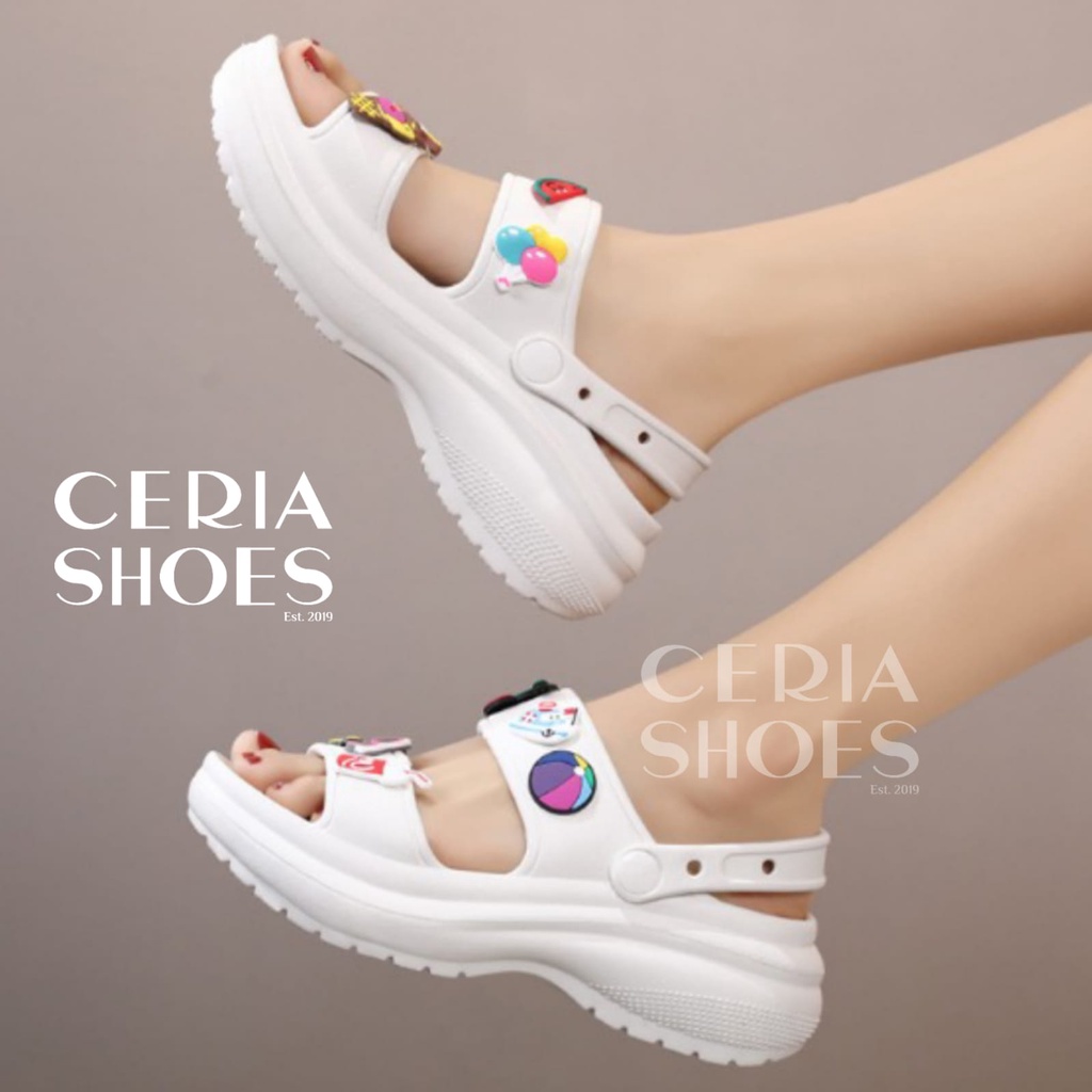 EVA Sandal Tali Wanita Slippers Korean Import Bahan Spons Super Ringan Rubber Anti Slip Tebal Elastis Holiday Jibbitz