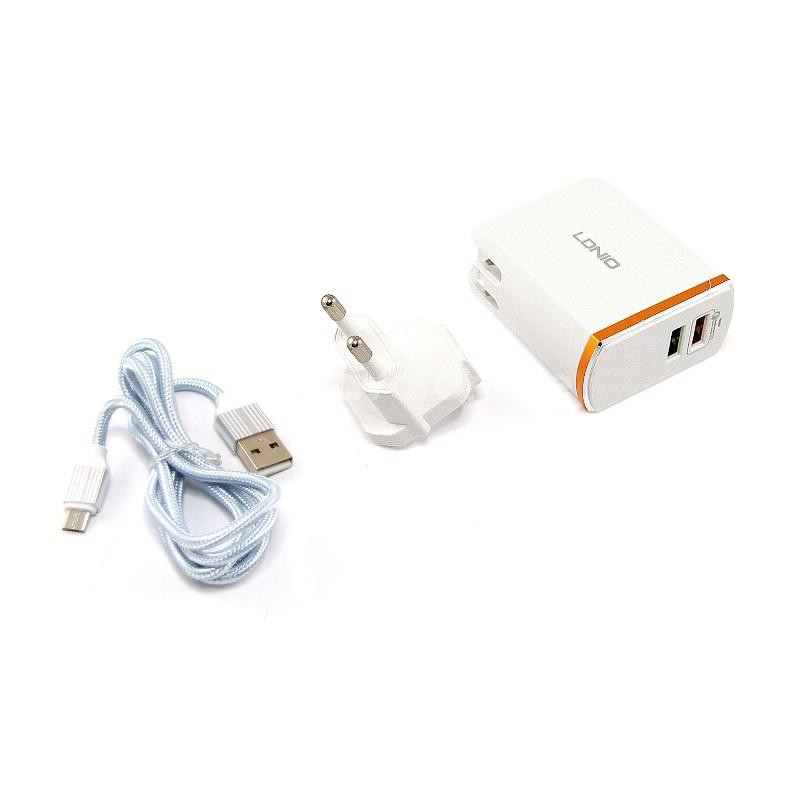 PROMO TERBARU CHARGER AMPERE BESAR LDNIO DUAL USB CHARG A2502Q INCLUDE KABEL DATA MICRO-2 SLOT USB - TEKNO KITA