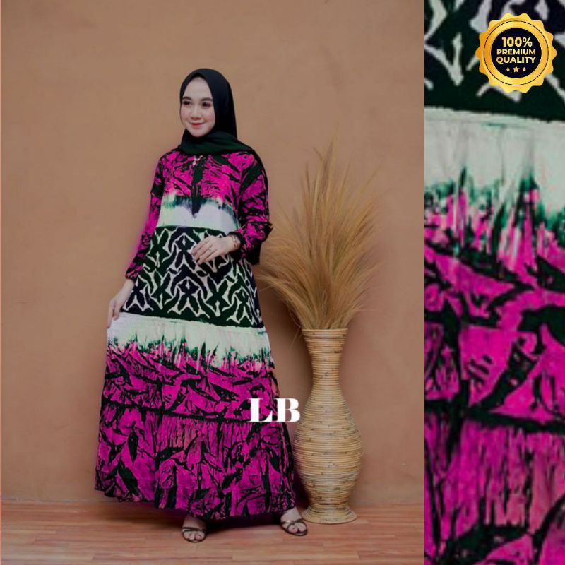 Gamis Twill Rayon Malaman Terbaru Kekinian Busui | Gamis Tiedye NEW-AKAR PINK