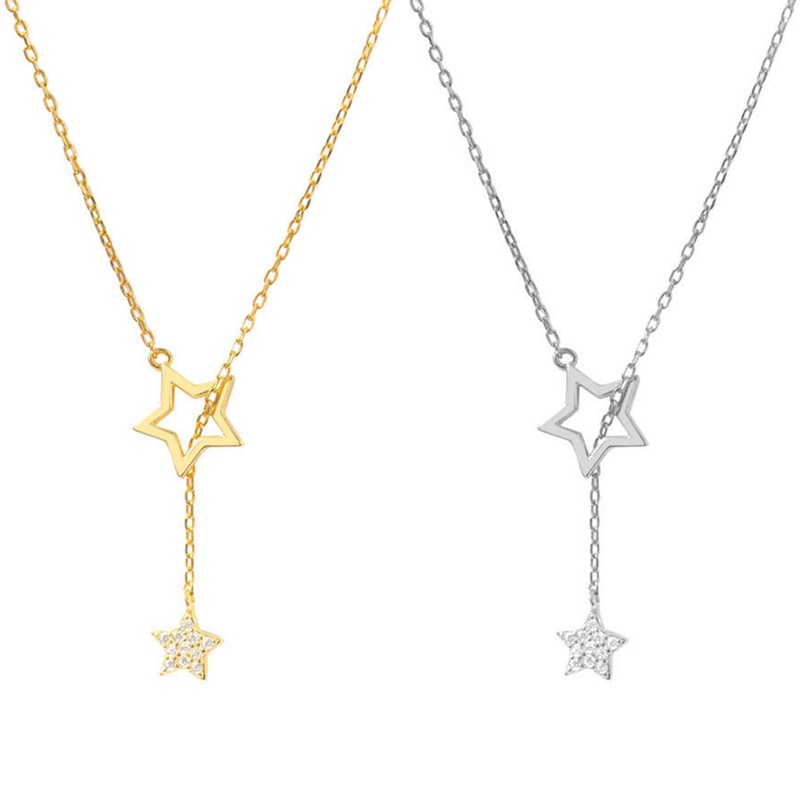 Kalung Choker Sterling Silver 925 Dengan Liontin Bintang Berkilau Untuk Wanita