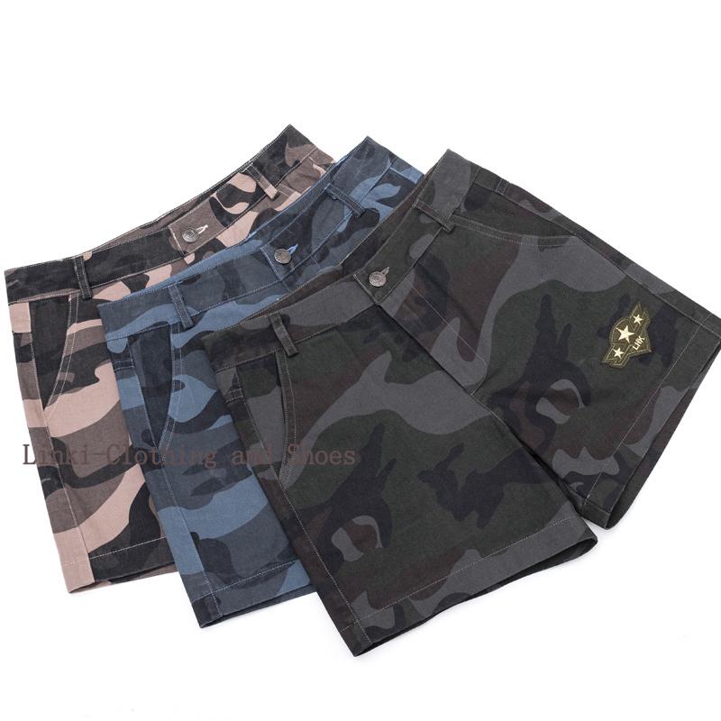  Celana  Pendek  Casual Model  High Waist Lebar Motif Camo 