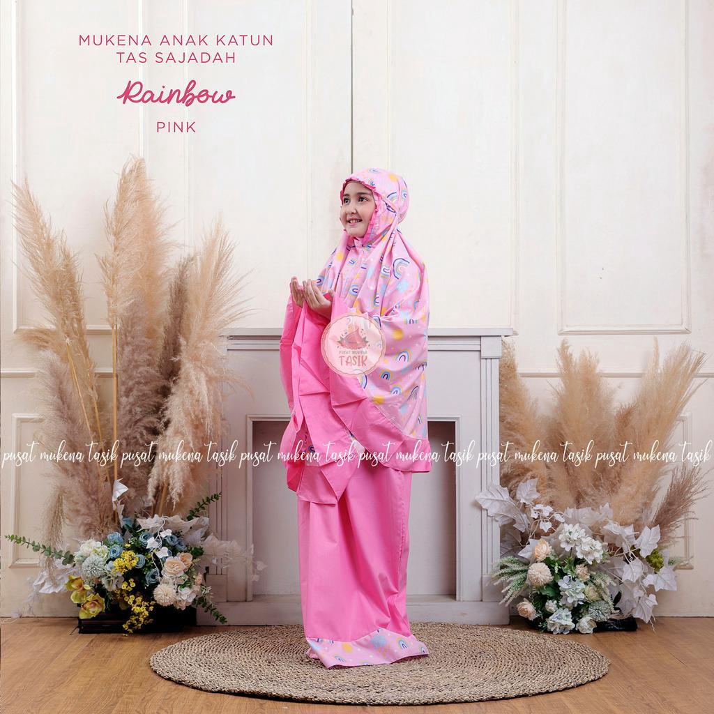 PUSAT MUKENA TASIK - MUKENA ANAK KATUN TAS SAJADAH RAINBOW PINK