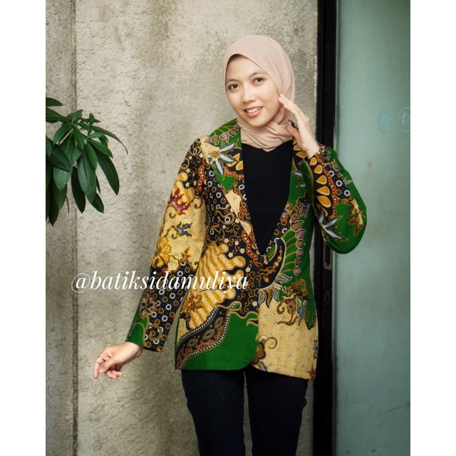 Blazer Batik Wanita Atasan Batik Blouse Jaz Outer Kantor Super Premium Eksklusif By Batik Sidamuliya