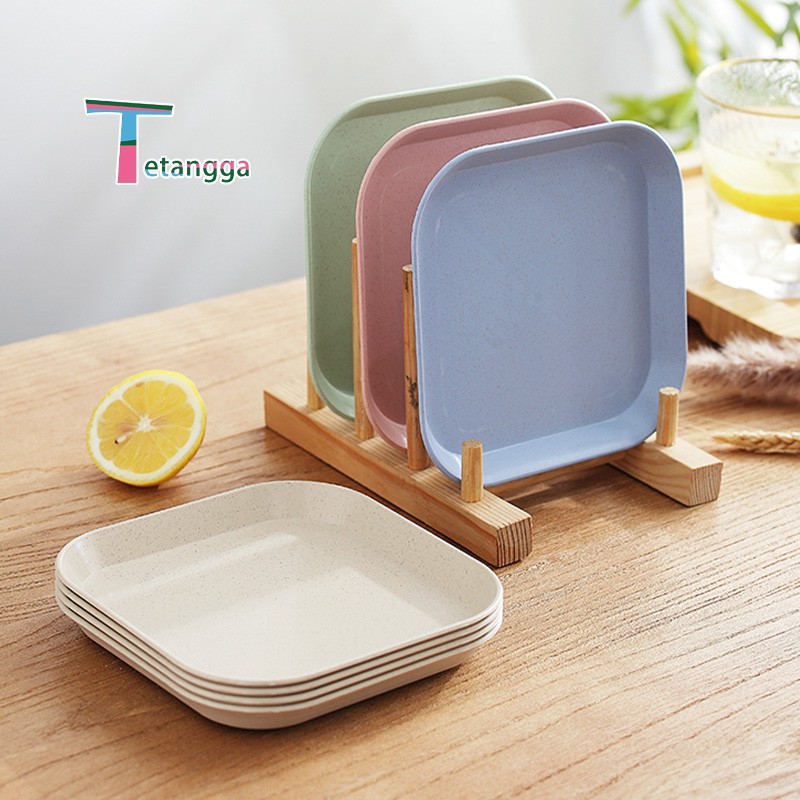 Piring Makan Bentuk Kotak Wheat Straw Square Plate Warni Set 4 In 1 Square Plate Dinner Plate VS-21