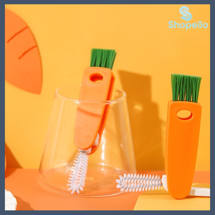 SHOPELLO - Sikat Pembersih Botol Susu Bayi 3 In 1 Sikat Termos Sikat Tutup Botol Multifungsi Motif Wortel