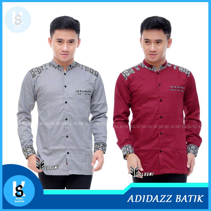 [ BISA COD ] Baju Koko Motif Adidazz Batik Original Koko Elrumi Koko Santri Murah Berkualitas Mewah