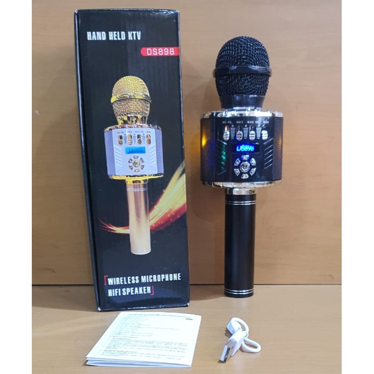 Mic Karaoke Portable Bluetooth KIMISO DS898 Microphone KTV LED Lampu Disco DS-898 Wireless mikrofon