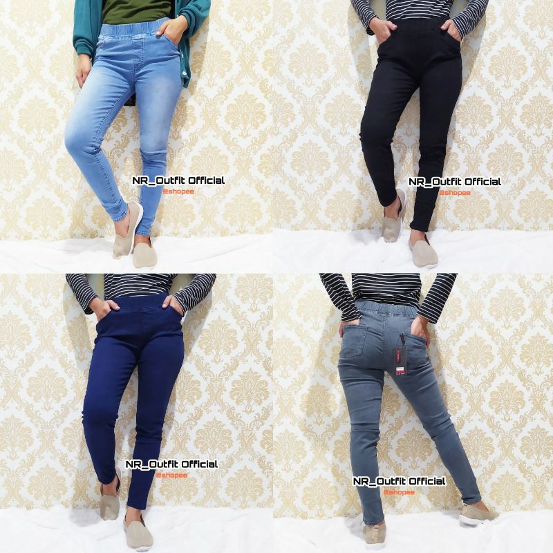 Legging Jeans Panjang Jumbo Wanita Big Size Pinggang Full Karet Leging Premium Hight Quality 31-42