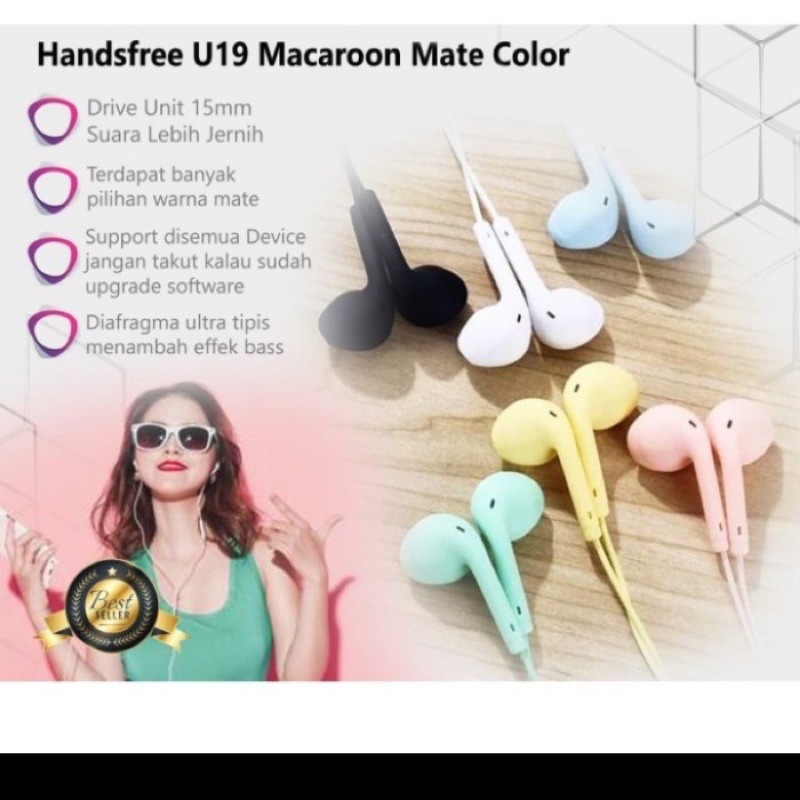 Headset / Handsfree U19 macaron / Macaroon Mate Color Hifi Extra Bass