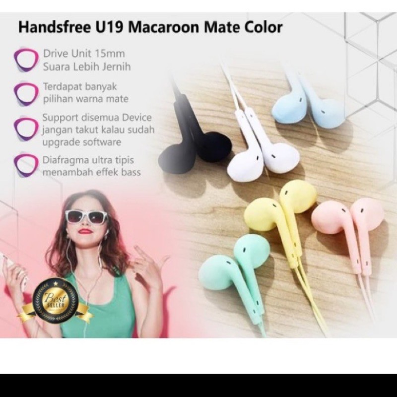 Headset / Handsfree U19 macaron / Macaroon Mate Color Hifi Extra Bass