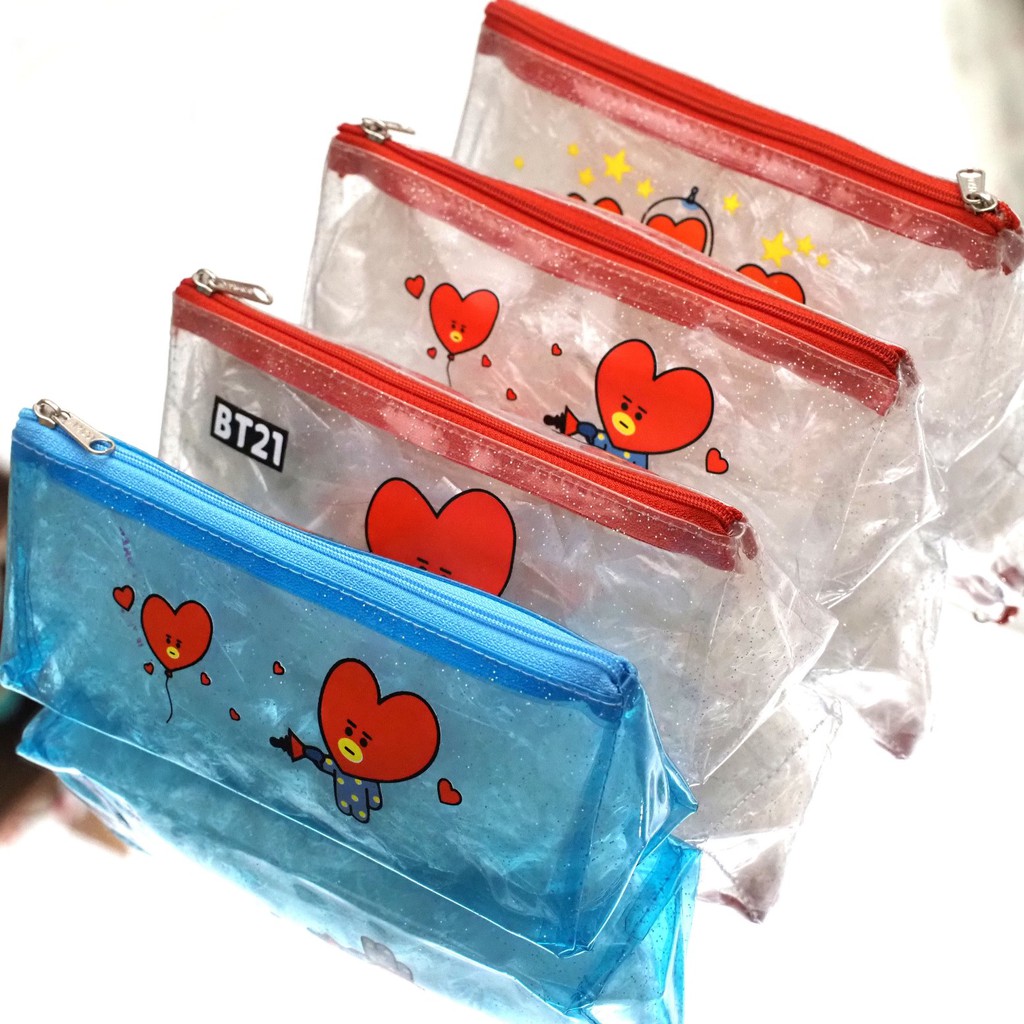 Tempat Pensil Segitiga Mika Glitter BT21 BTS / Dompet Pensil Karakter/ Kotak Pensil Korea Gliter