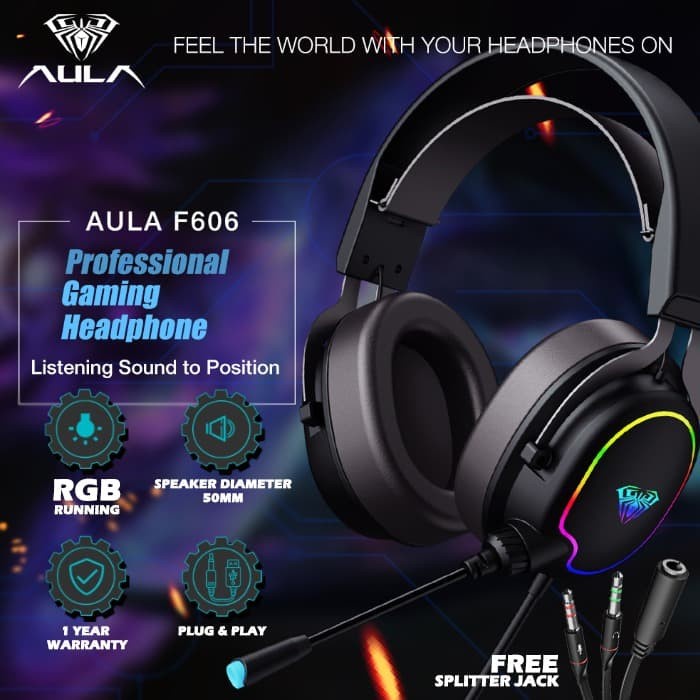 Headset Gaming AULA F606–RGB Running Backlight-AULA F-606