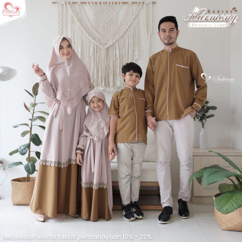 HARMONY Salvina Hijab Organic Lime Sarimbit Eid Series Family Set Couple Keluarga Baju Muslim Seraga
