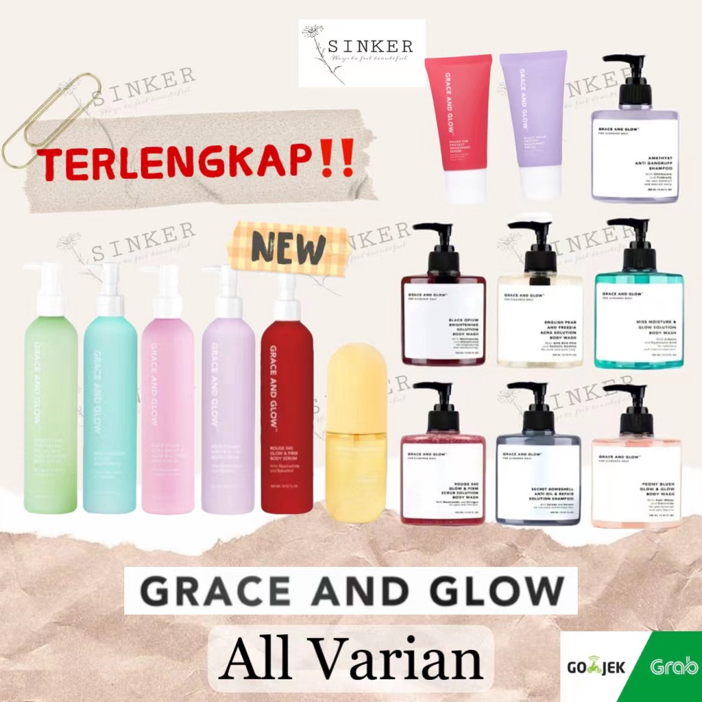[READY] Grace And Glow Body Wash Shampoo Body Serum Black Opium Brightening Booster Pear and Freesia Anti Acne Solution 400ml