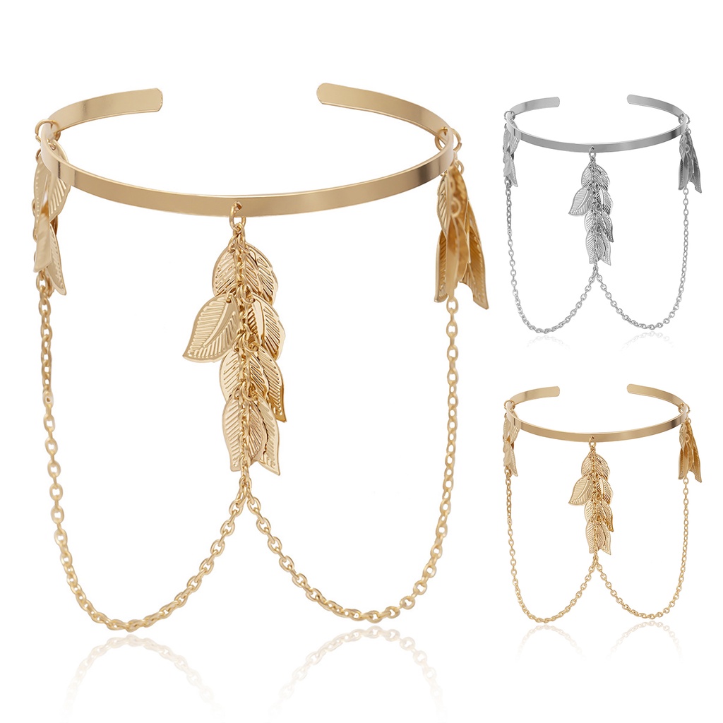 Hu Hu Hu Hu Hu Alat Bantu Pasang Kacamata♡ Gelang Lengan Atas Model Terbuka Adjustable Desain Daun Gaya Bohemian