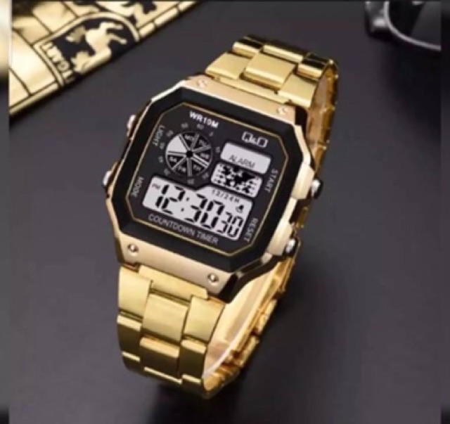 Jam Tangan Pria Kasual Sport Digital QQ/Linary Sport Segi Strap Rantai Steel