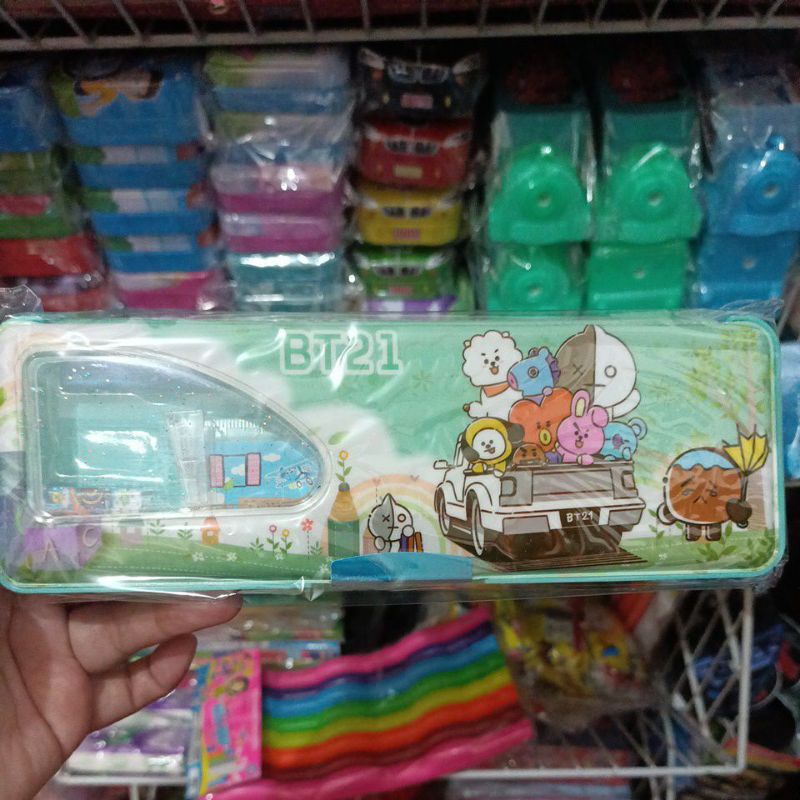TEPAK set / TEMPAT PENSIL BT21/BTS, FREE ISINYA, LUCU-Magnet bt21 hijau