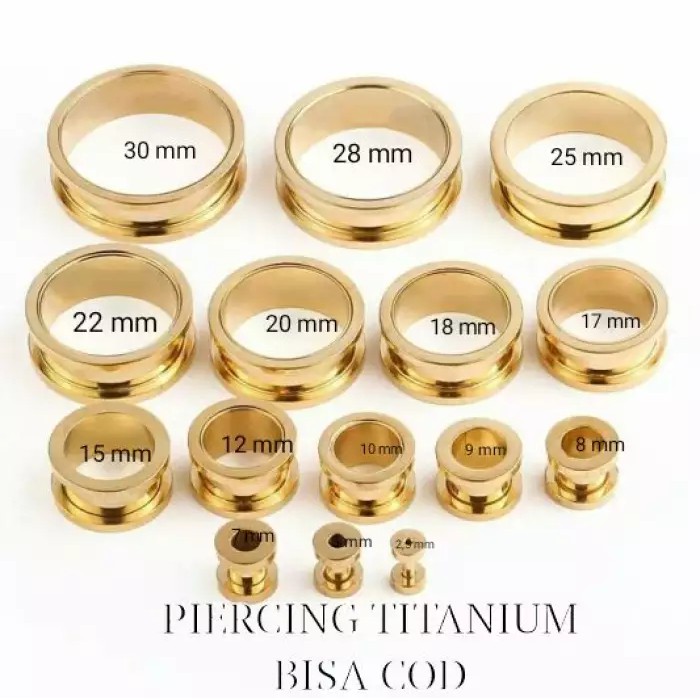 PERSING/ EAR PLIG PIERCING TITANIUM ORI WARNA GOLD HARGA TERENDAH