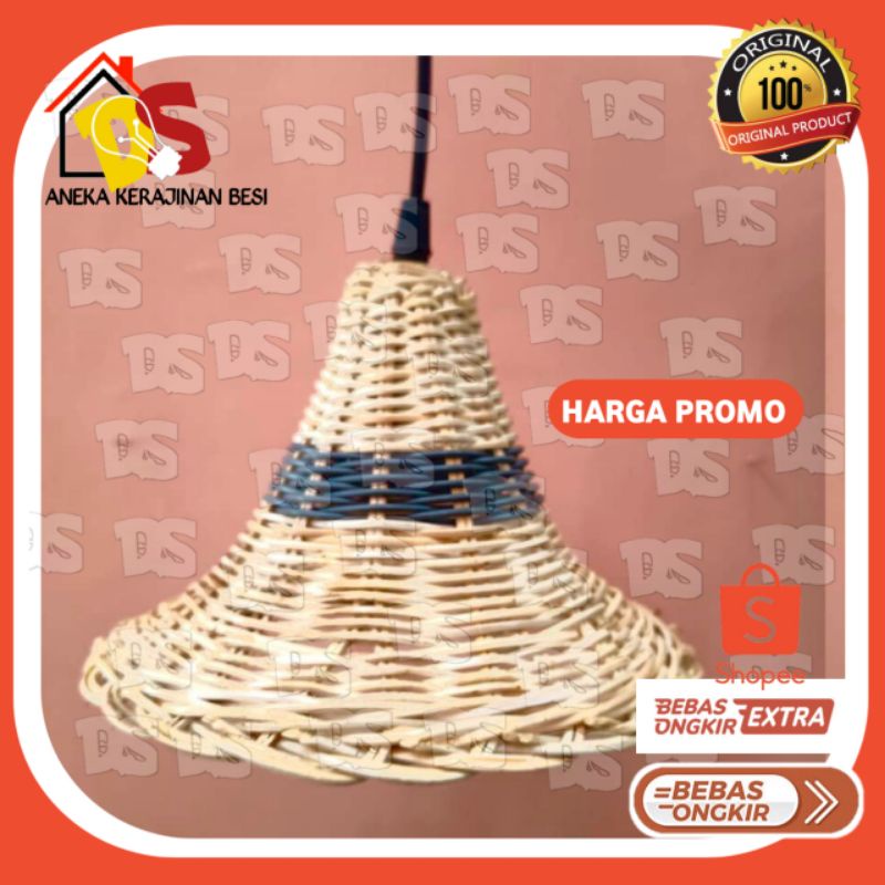 Kap Lampu Gantung Rotan Model Topi kerucut